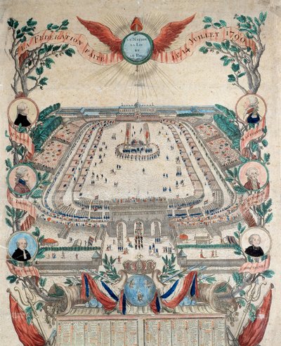 French Revolution: view of the feast of the national federation on 14/07/1790 at Champs de Mars. Engraving from 1790. Paris, National Archives by French School