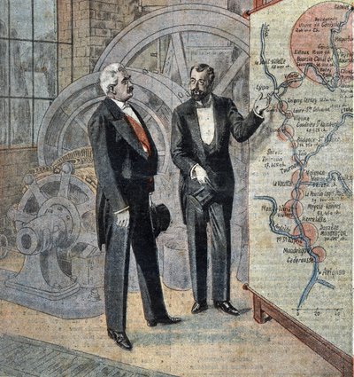 French president Millerand and the engineer who plans the construction of hydroelectric plants on the Rhone river Illustration from 