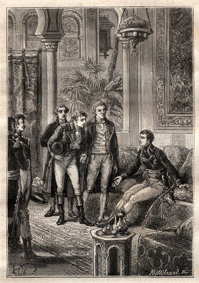 Friedrich Konrad Hornemann met Napoleon Bonaparte in Cairo in 1797 in the presence of Gaspard Monge and Claude Louis Berthollet - illustration from The Great Mariners of the 18th century by French School