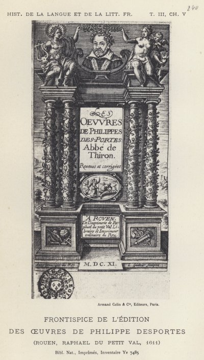 Frontispiece of the Edition of the Works of Philippe Desportes by French School