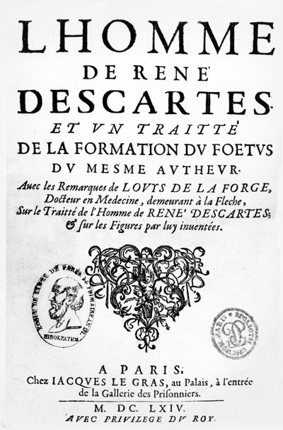 Frontispiece of Descartes Treatise on Man and on the Formation of the Foetus, published in Paris, 1674 by French School