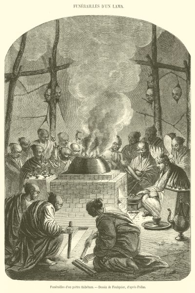 Funeral of a Tibetan Priest (engraving) by French School