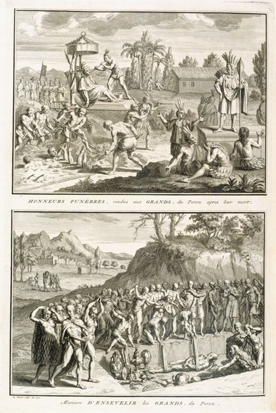 Funeral Rites and the Manner of Entombing Lords After Their Death, in Peru, Illustration from Religious Ceremonies and Customs, Engraved by Bernard Picart, 1722 by French School