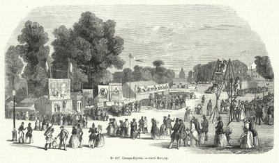 Funfair on the Carre Marigny, Champs Elysees, Paris (engraving) by French School