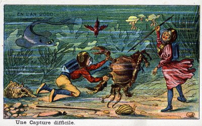 Futuredays: A Nineteenth Century Vision of the Year 2000 Series: A Difficult Capture (Under Sea). Chromolithography by Villemard by French School