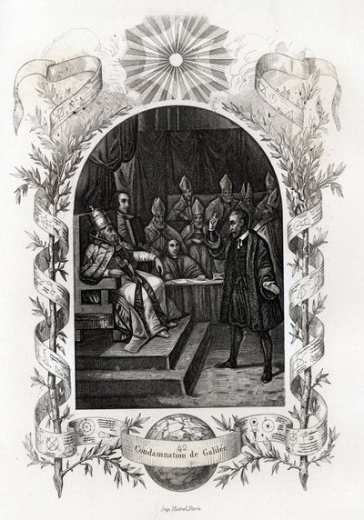 Galileo Galilei before the Holy Office in the Vatican. Engraving to illustrate Histoire des popes by Maurice Lachatre by French School