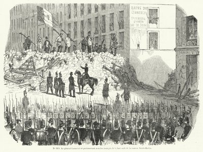 General Lamoriciere negotiating with armed workers defending their barricade outside the Saint Martin barracks, Paris, 23 June 1848 by French School
