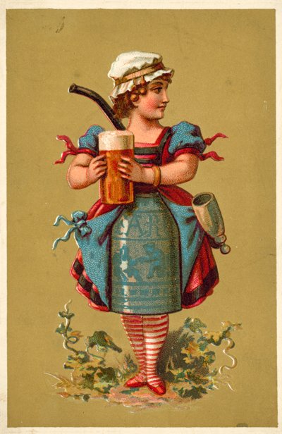 Girl holding a large glass of beer by French School