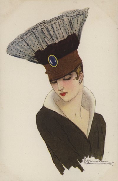 Girl in Extraordinary Head-Dress by French School