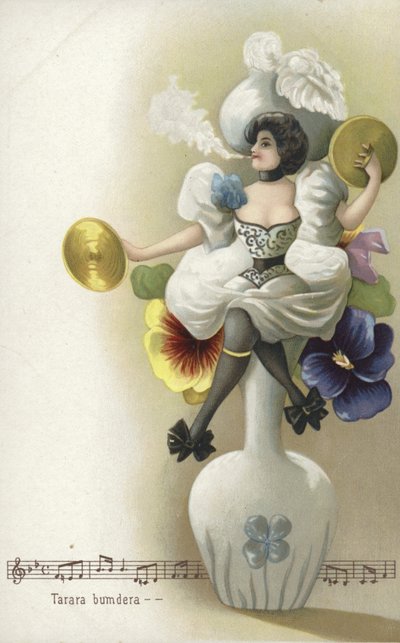 Girl Seated on a Vase Smoking and Playing the Cymbals by French School