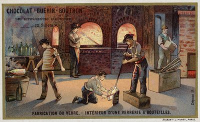 Glass Manufacturing. Interior of a Bottle-Making Plant by French School