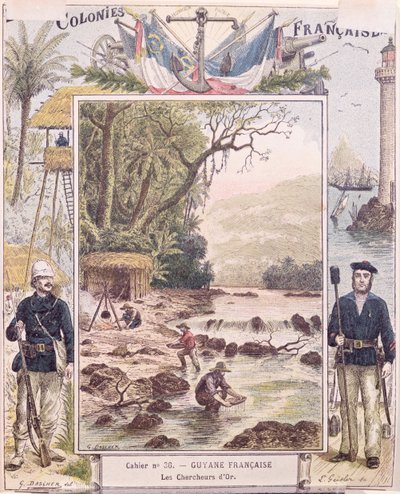 Gold Diggers in French Guyana, cover of school exercise book, c.1880 by French School