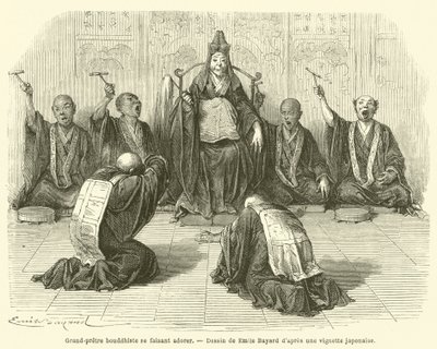 Buddhist High Priest Being Worshipped (engraving) by French School