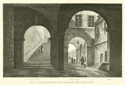 Grand staircase of the Chatelet, after an aquatint, published in London, in 1809 by French School