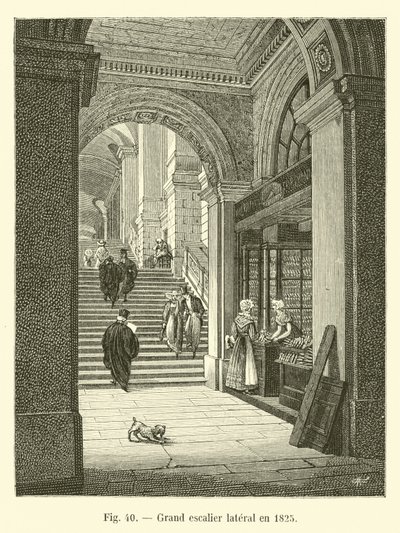 Grand lateral staircase in 1825 by French School