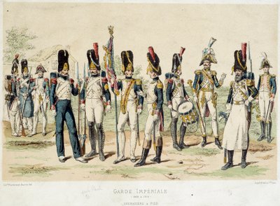 Grenadiers a foot of the Imperial Guard of Napoleon I. 19th century engraving. Paris, Decorative Arts by French School