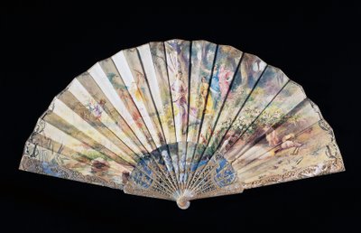 Hand Fan Depicting Spring or Blossoming of Love, Signed Adolphe Faugeron, France by French School