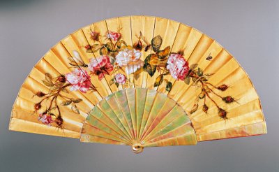 Hand Fan with Roses and Insects by French School