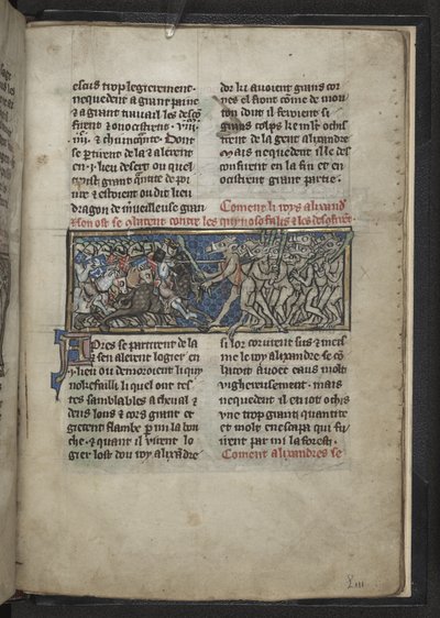 Alexander combating men with the heads of horses, from 