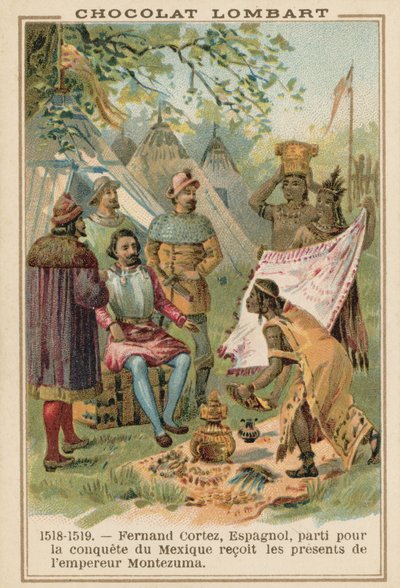Hernan Cortes Receiving Gifts from the Aztec Emperor Montezuma, Mexico, 1518-1519 by French School