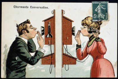 Humorous postcard on the phone, early 20th century by French School