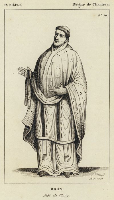 9th Century, Reign of Charles II, Odon, Abbot of Cluny (engraving) by French School