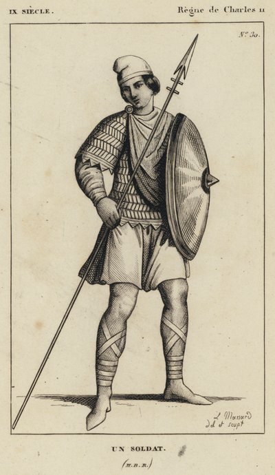 9th Century, Reign of Charles II, A Soldier (engraving) by French School