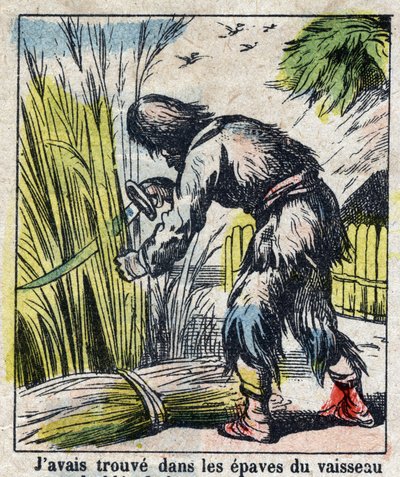 Illustration for the Book of Daniel Defoe Robinson Crusoe. Epinal imaging from the end of the 19th century. by French School