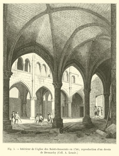 Interior of the Holy Innocents church in 1786; reproduction of a drawing by Desmachy, Coll A Lenoir by French School