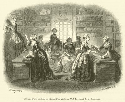 Interior of a Shop in the Eighteenth Century (engraving) by French School