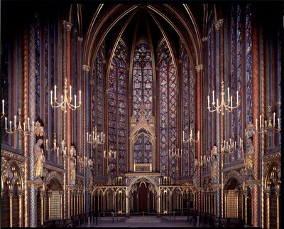 Internal view of the upper chapel of the holy chapel in Paris, France by French School