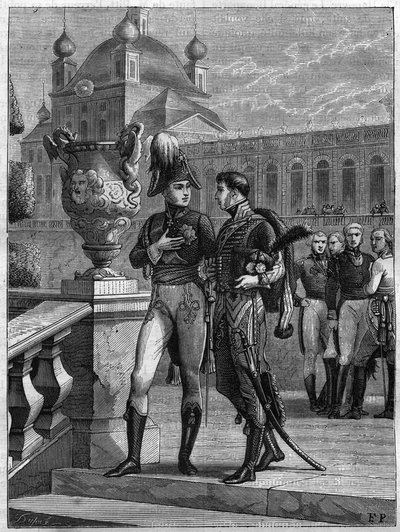 Interview of Alexander I of Russia (1777-1825) and Michel Duroc (1772-1813) in Saint Petersburg in April 1801 - Engraving of 1865 in 
