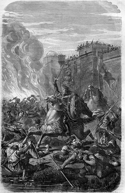 Invasion and looting of Rome by Alaric I, King of the Visigoths in 410. Engraving in "Histoire des Papes-Rois-Queen and Empereurs a travers les centuries" by Maurice Lachatre by French School
