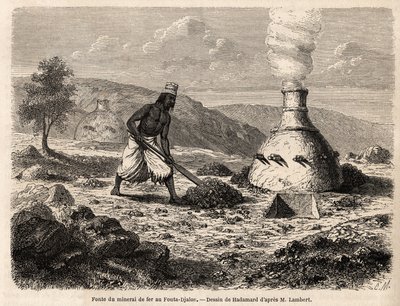 Iron Ore Smelting at Fouta Djalon, Senegal, Drawing by Hadamard by French School