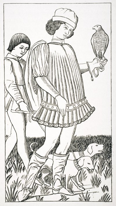 Italian Nobleman Holding a Hawk, after a Playing Card Engraved on Copper, c.1460, from 