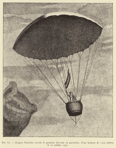 Jacques Garnerin Executes the First Parachute Descent, from a Height of 1000 Meters, on October 22, 1797 by French School
