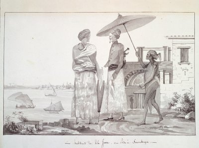 Java Island Inhabitants on the Way to Surabaya, Illustration from Voyage Round the World by French School
