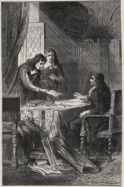 Jean Chapelain (1595-1674) French Poet and Literary Critic and Pierre Costar (1603-1660) Gave Jean Baptiste Colbert (1619-1683) a List of Writers Who Deserve to be Pensionaries by the King - Engraving in 