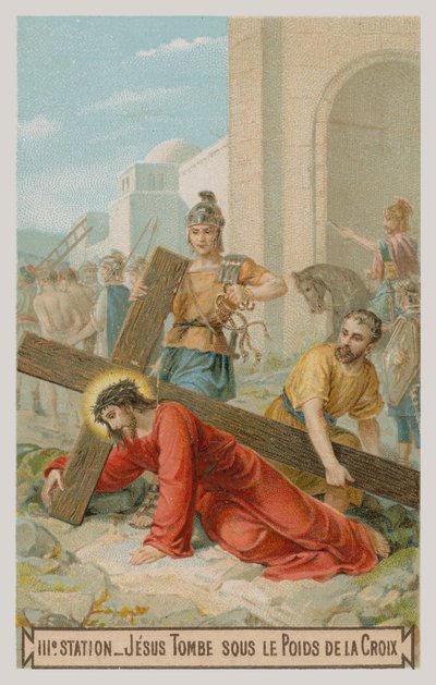 Jesus falls for the first time under the weight of the cross (The third Station of the Cross) by French School