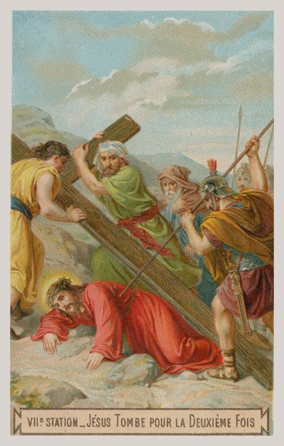 Jesus falls for the second time (The seventh Station of the Cross) by French School