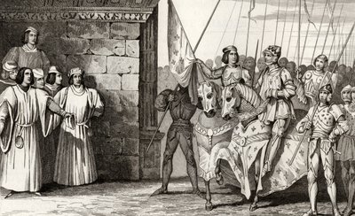 Joan of Arc arrives at Rheims in 1429 to attend the coronation of Charles VII, from 