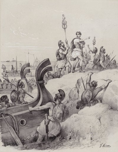 Julius Caesar and the Romans landing in Kent in their first invasion of Britain, 55 BC by French School
