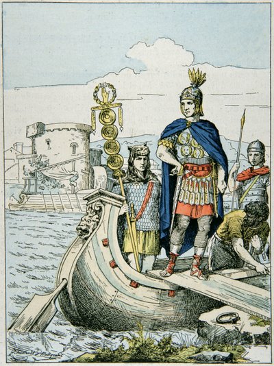 Julius Caesar sets out to punish pirates who held him for ransom by French School