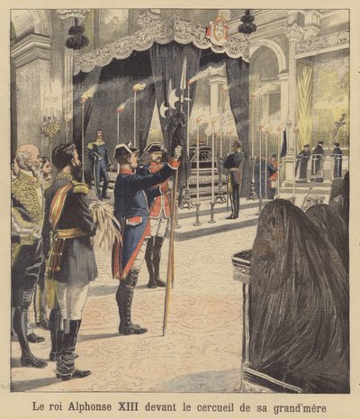 King Alfonso XIII of Spain Before the Coffin of His Grandmother, Queen Isabella II by French School