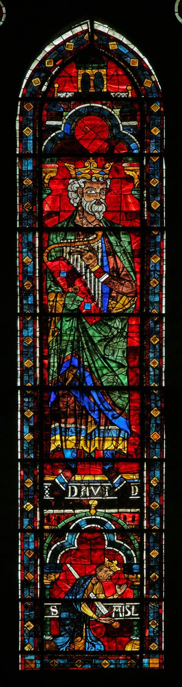 King David with Harp; King Saul Kills Himself Below by French School