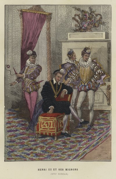 King Henry III of France and his favourites, les Mignons, 16th Century by French School