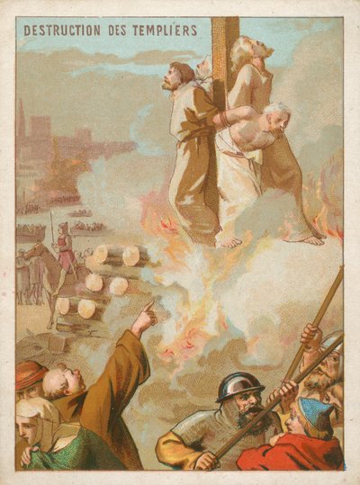 Knights Templars being burned at the stake in France by French School