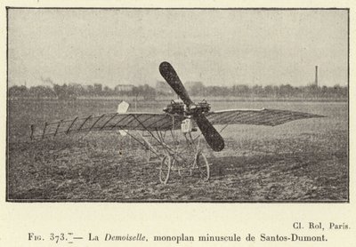 The Young Lady, Tiny Monoplane by Santos-Dumont (engraving) by French School