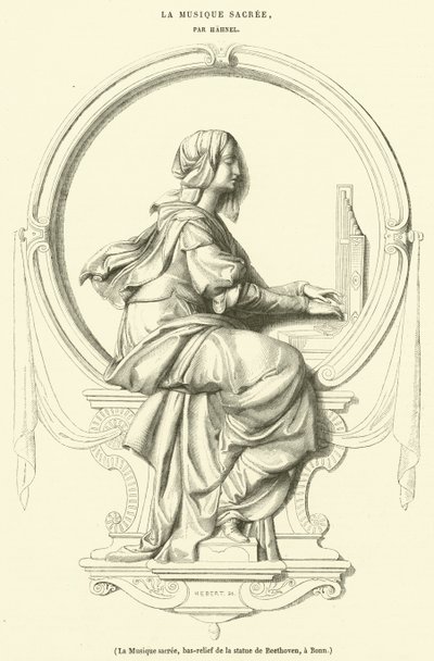 Sacred Music, Bas-Relief of the Statue of Beethoven in Bonn (engraving) by French School
