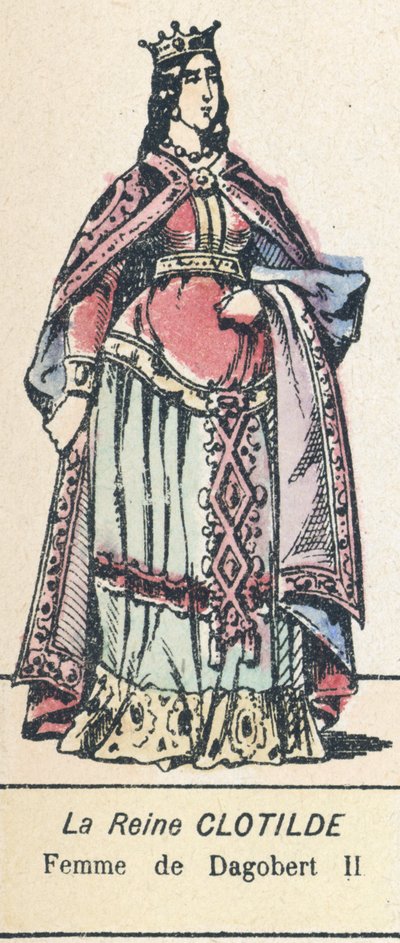 Queen Clotilde, Wife of Dagobert II (engraving) by French School